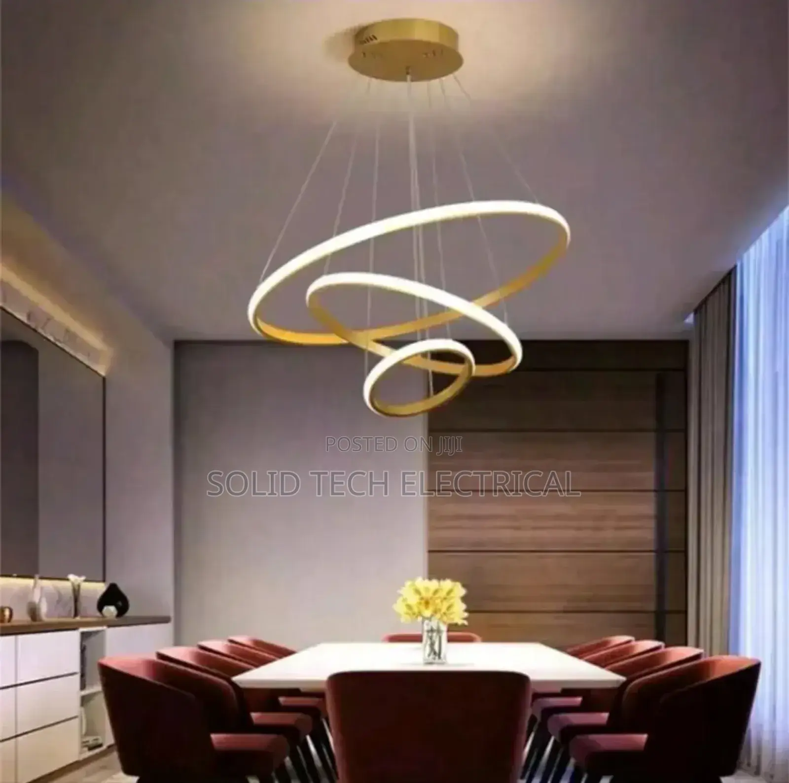 Modern LED 3 Rings Chandelier Gold and Black