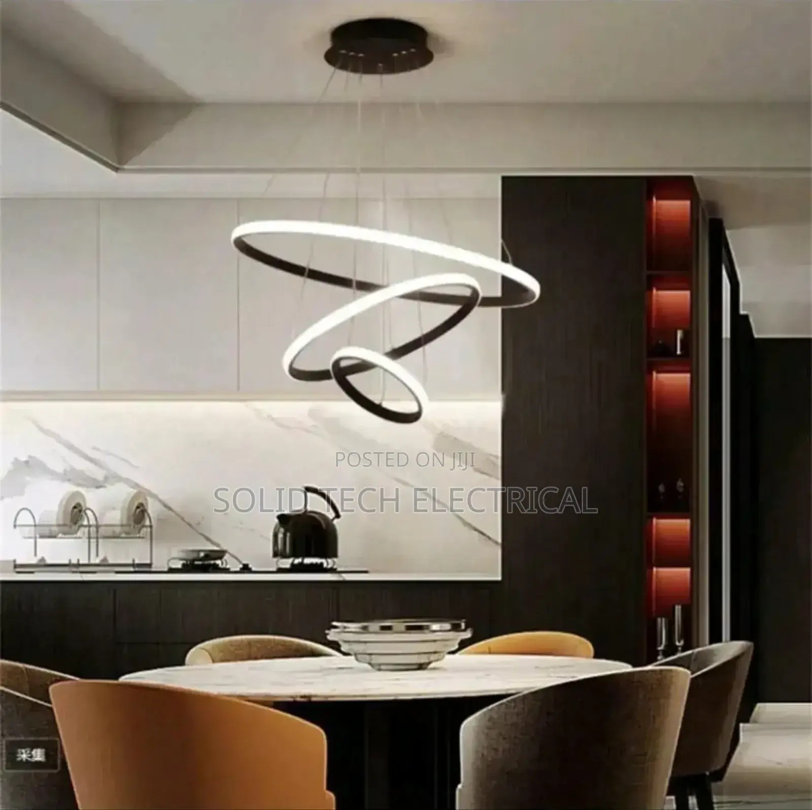 Modern LED 3 Rings Chandelier Gold and Black