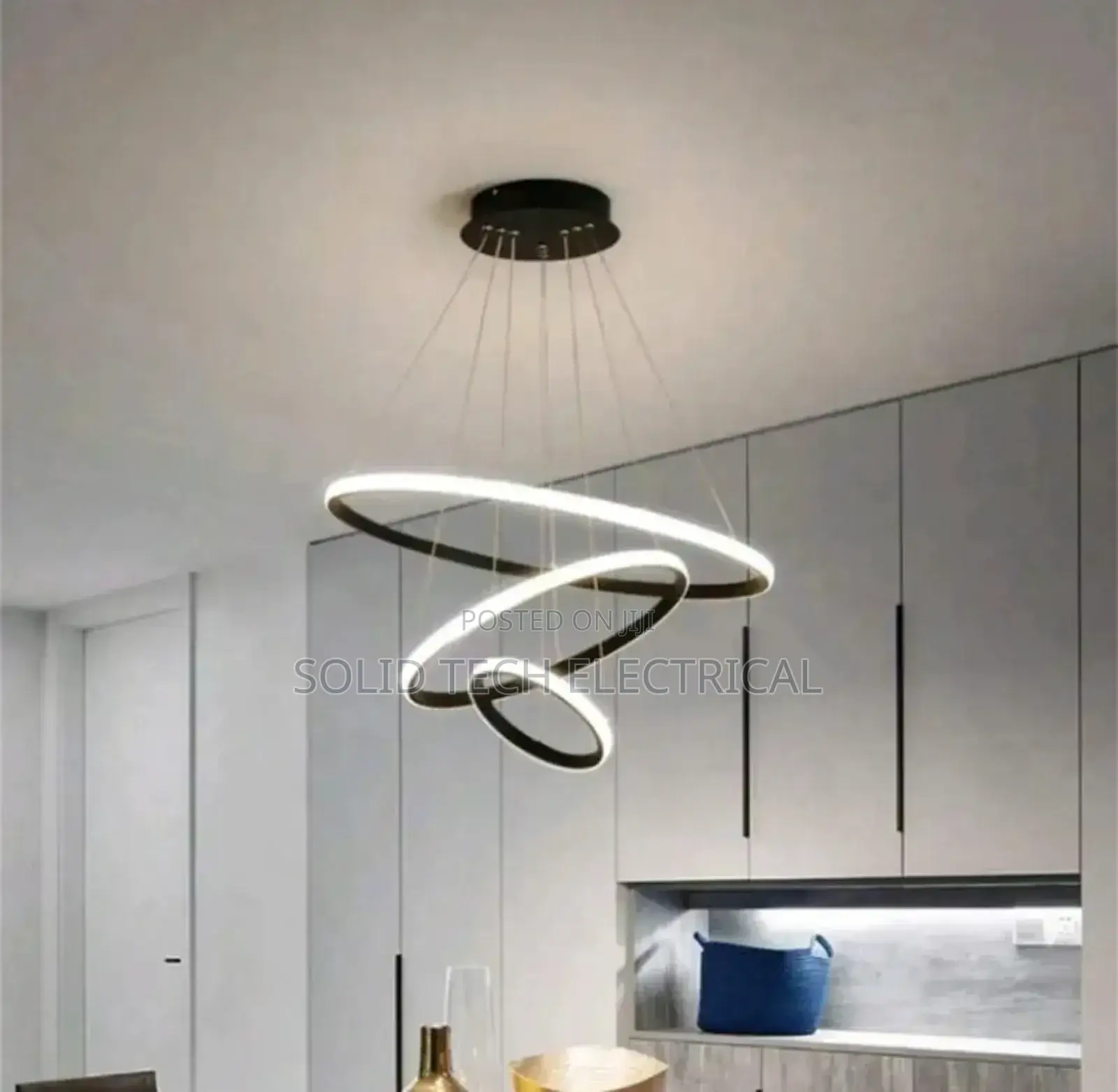Modern LED 3 Rings Chandelier Gold and Black