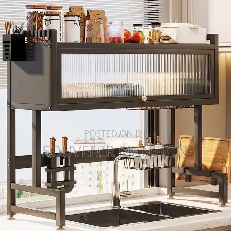 2 Tier Dish Rack Over the Sink Drainer With Cover