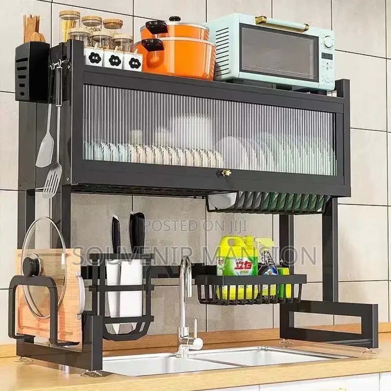 2 Tier Dish Rack Over the Sink Drainer With Cover