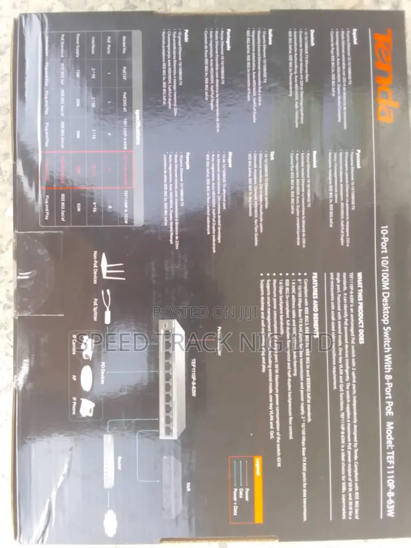 Tenda 8-Port POE . TEF1110P-8-63W