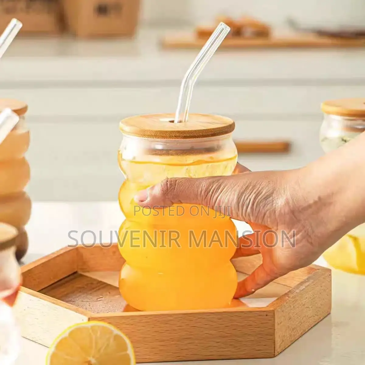 Cocktail Fruit Glass Cup With Bamboo Cover