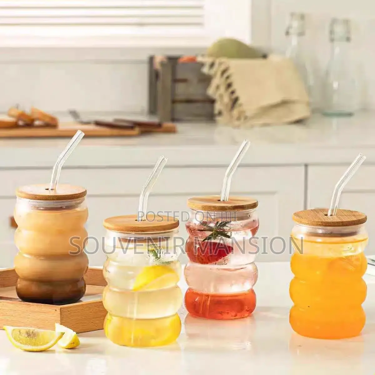 Cocktail Fruit Glass Cup With Bamboo Cover