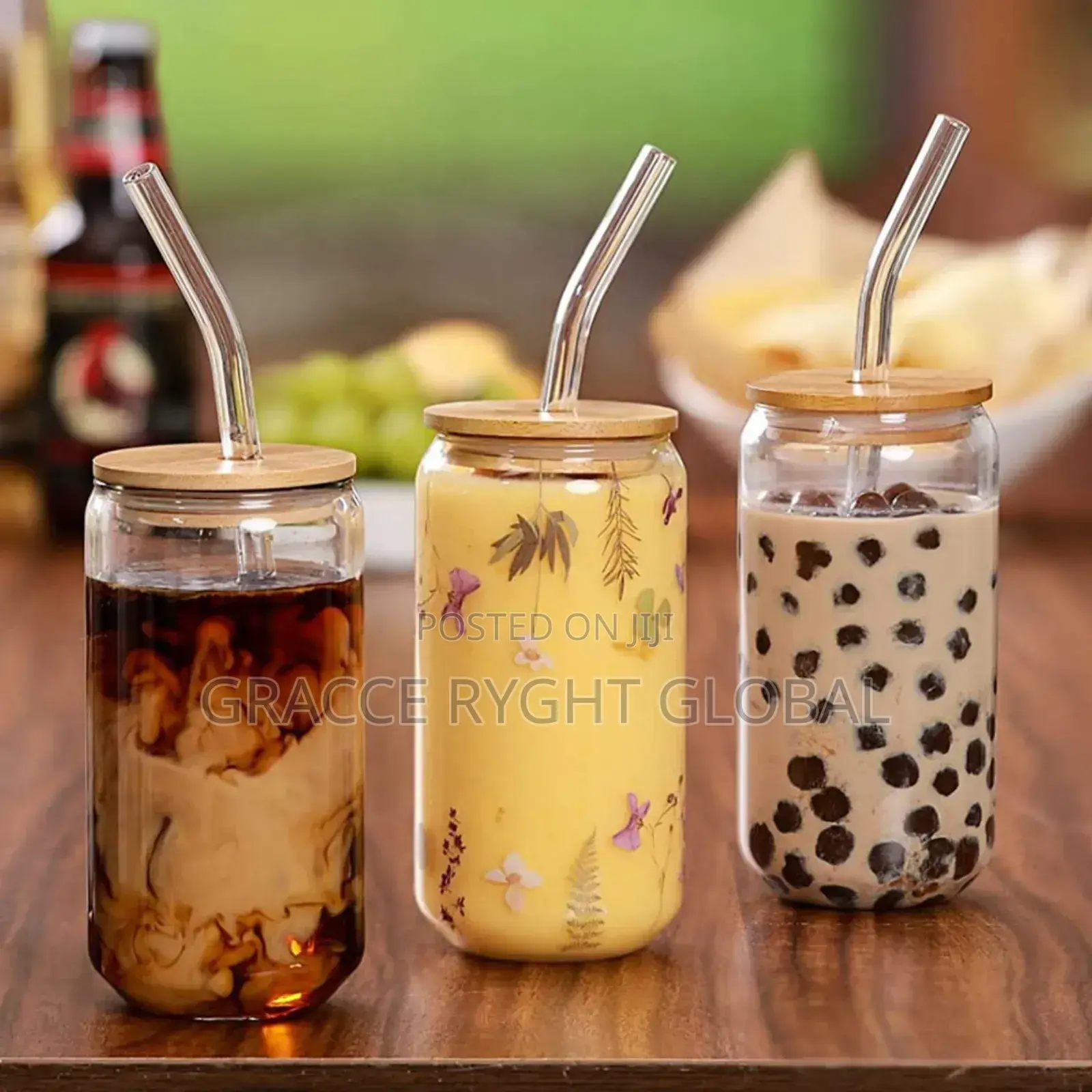 Glass Cup With Bamboo Lid and Straw