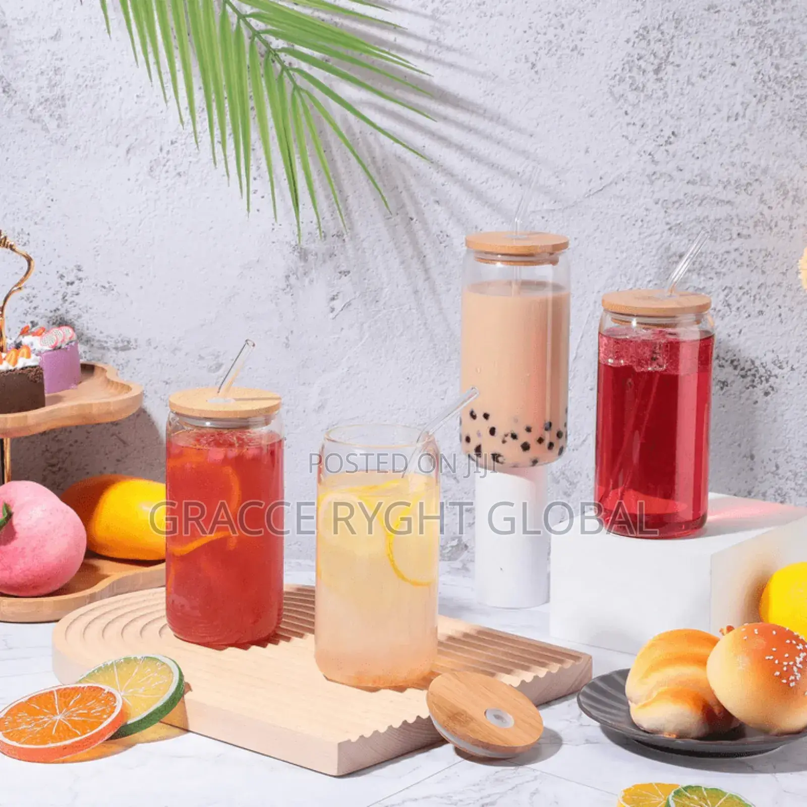 Glass Cup With Bamboo Lid and Straw