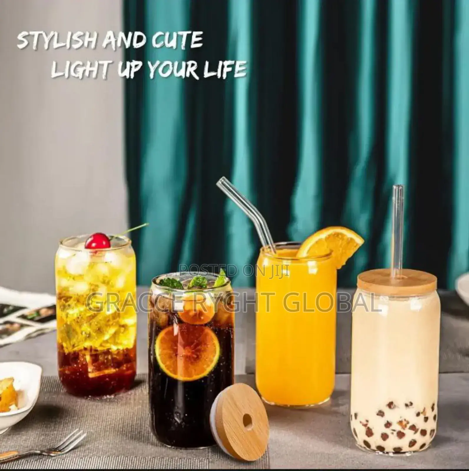 Glass Cup With Bamboo Lid and Straw