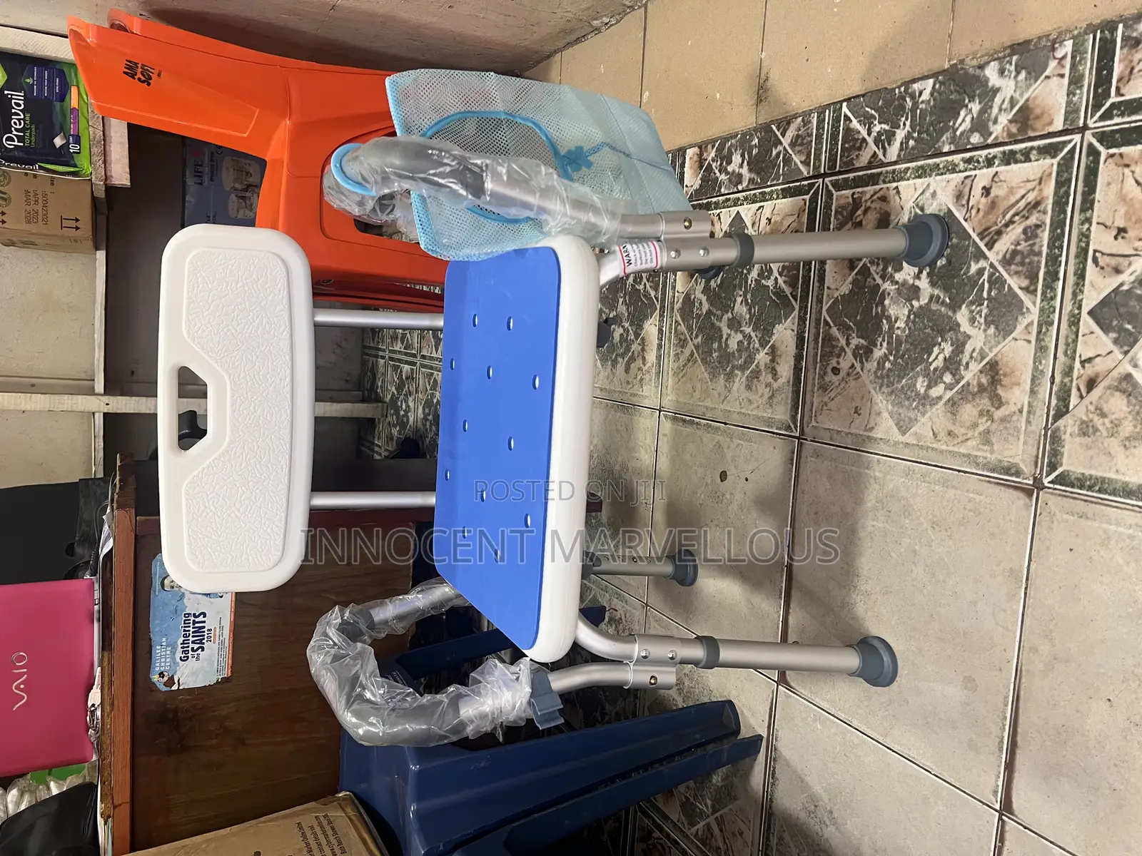 Shower Chair With Blue Cover