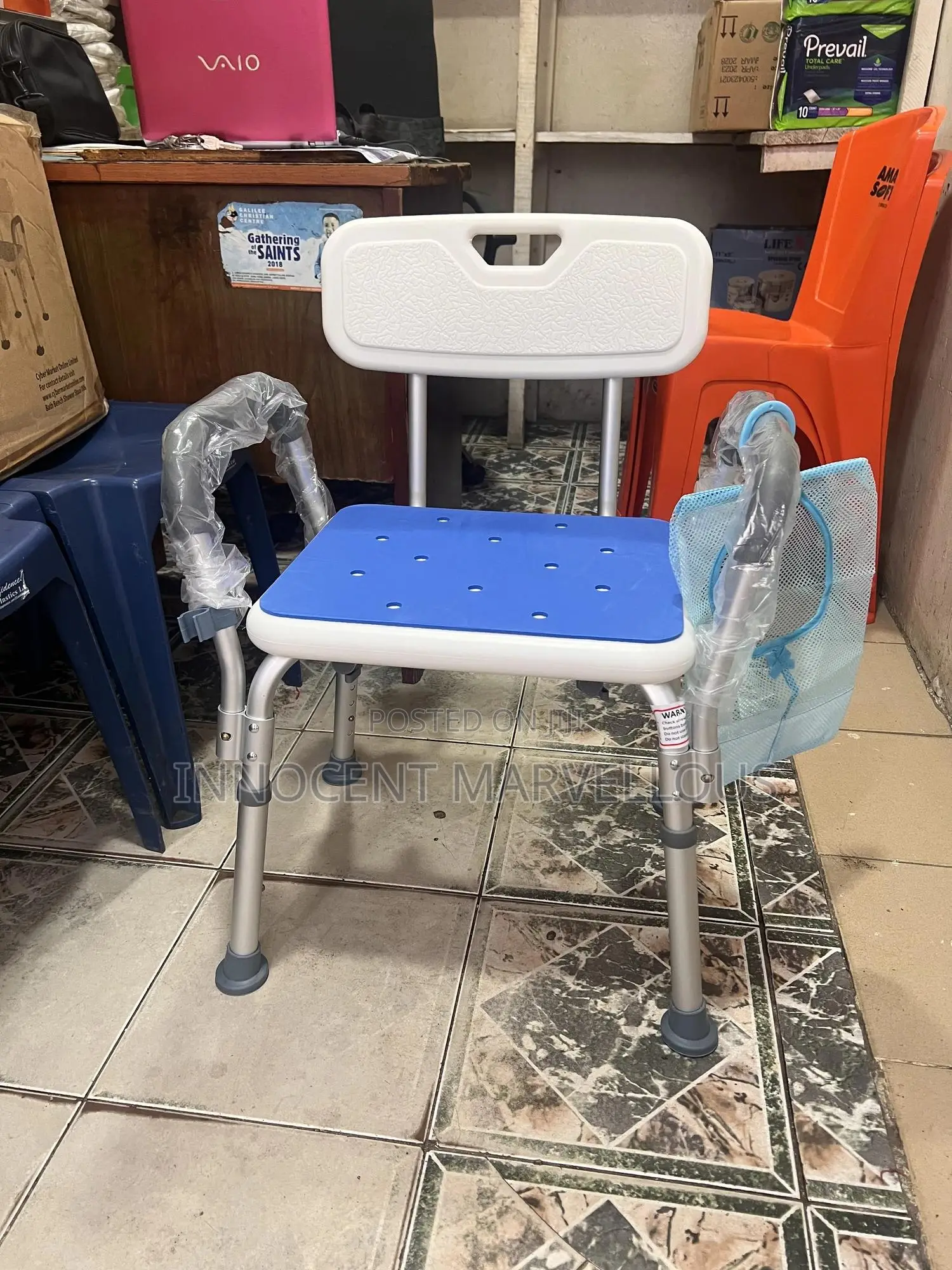 Shower Chair With Blue Cover