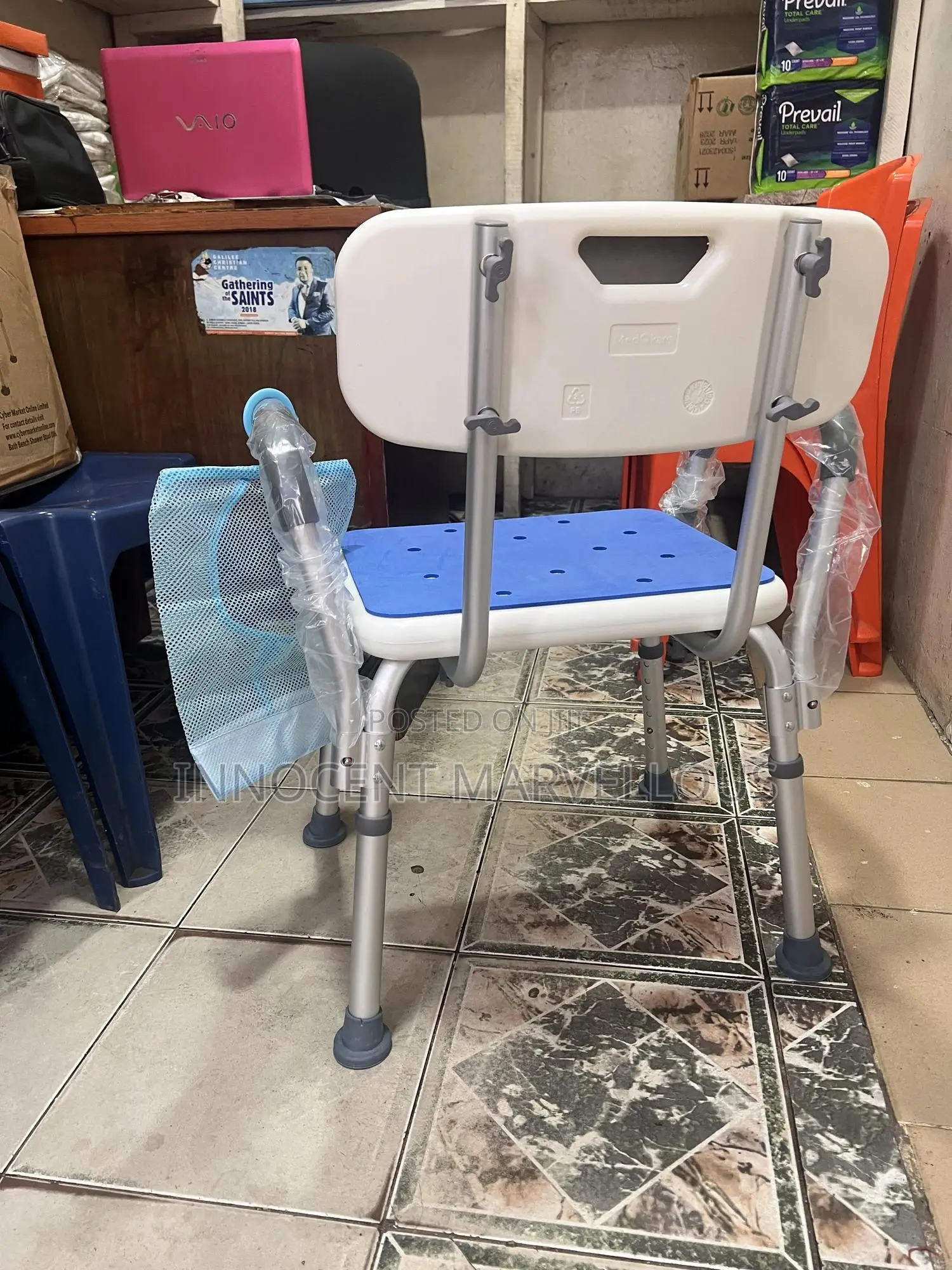 Shower Chair With Blue Cover