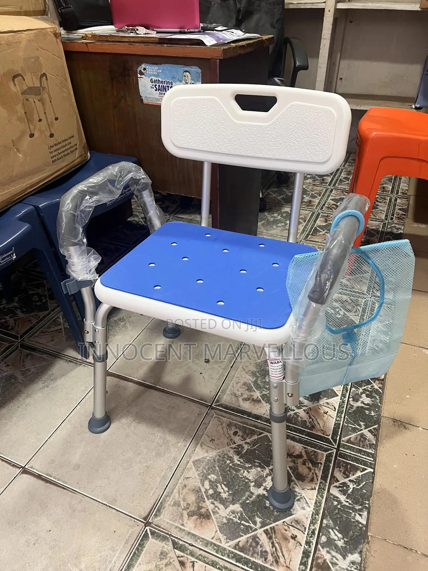 Shower Chair With Blue Cover