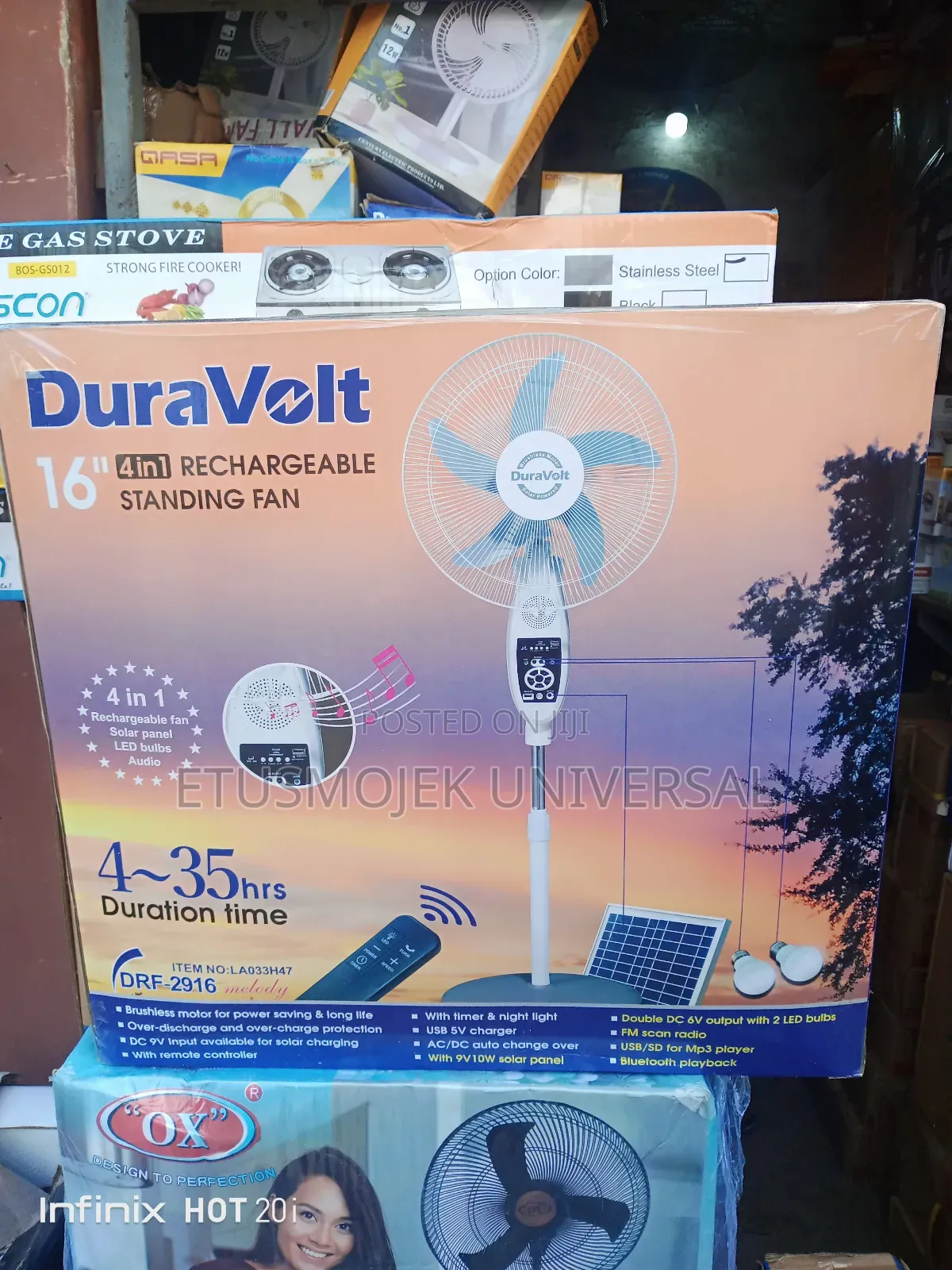 Dura Volt 16inches Solar Rechargeable Fan