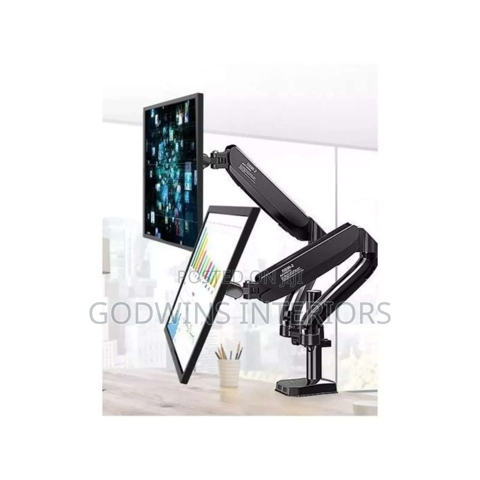Adjustable Electric Table Dual Arm Monitor Hanger 27"-32"