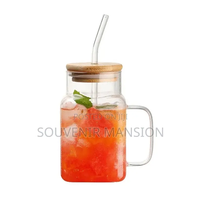 Masion Jar With Bamboo Lid and Straw