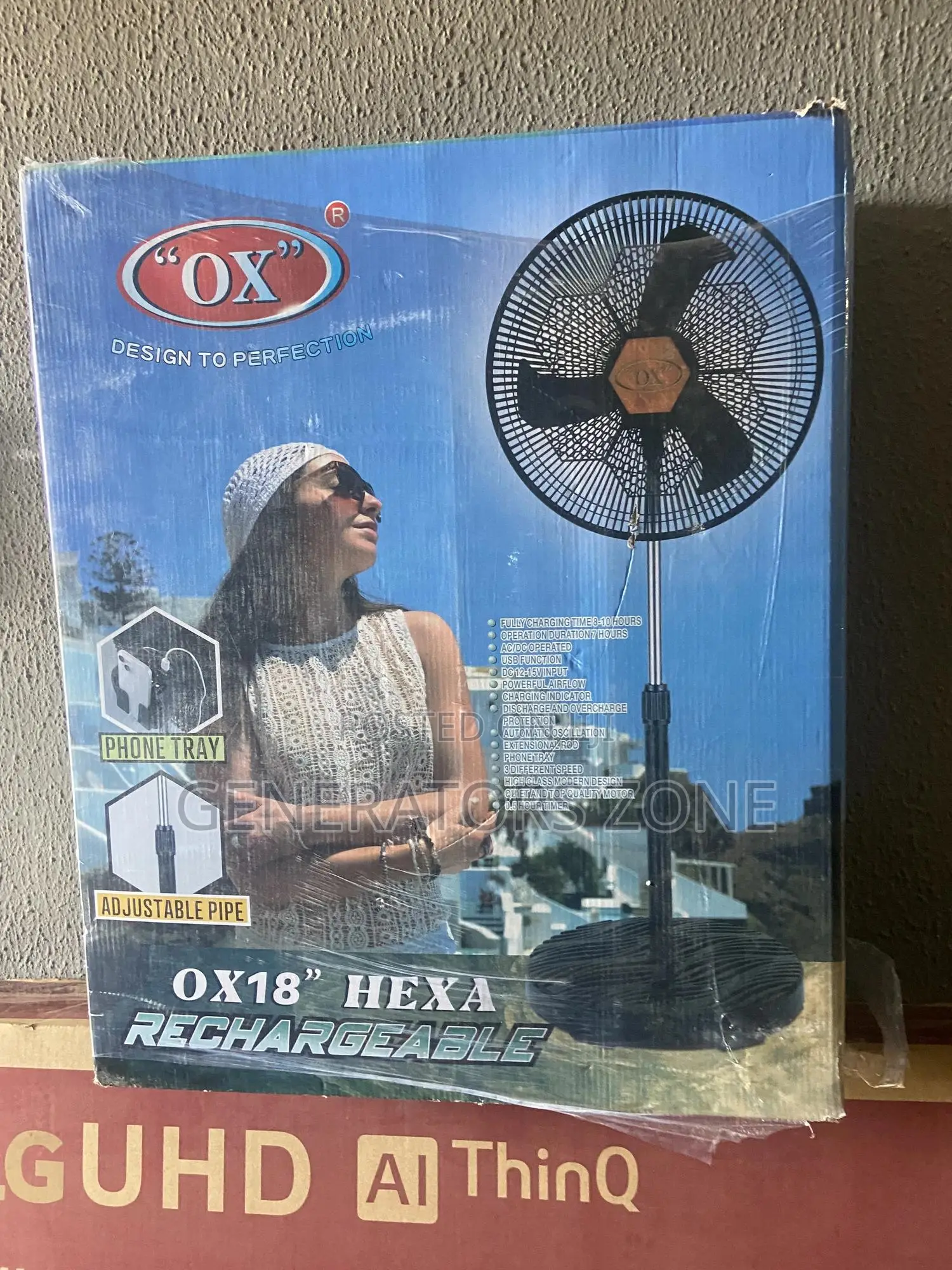 Durable Construction OX Hexa Rechargeable 18" Standing Fan