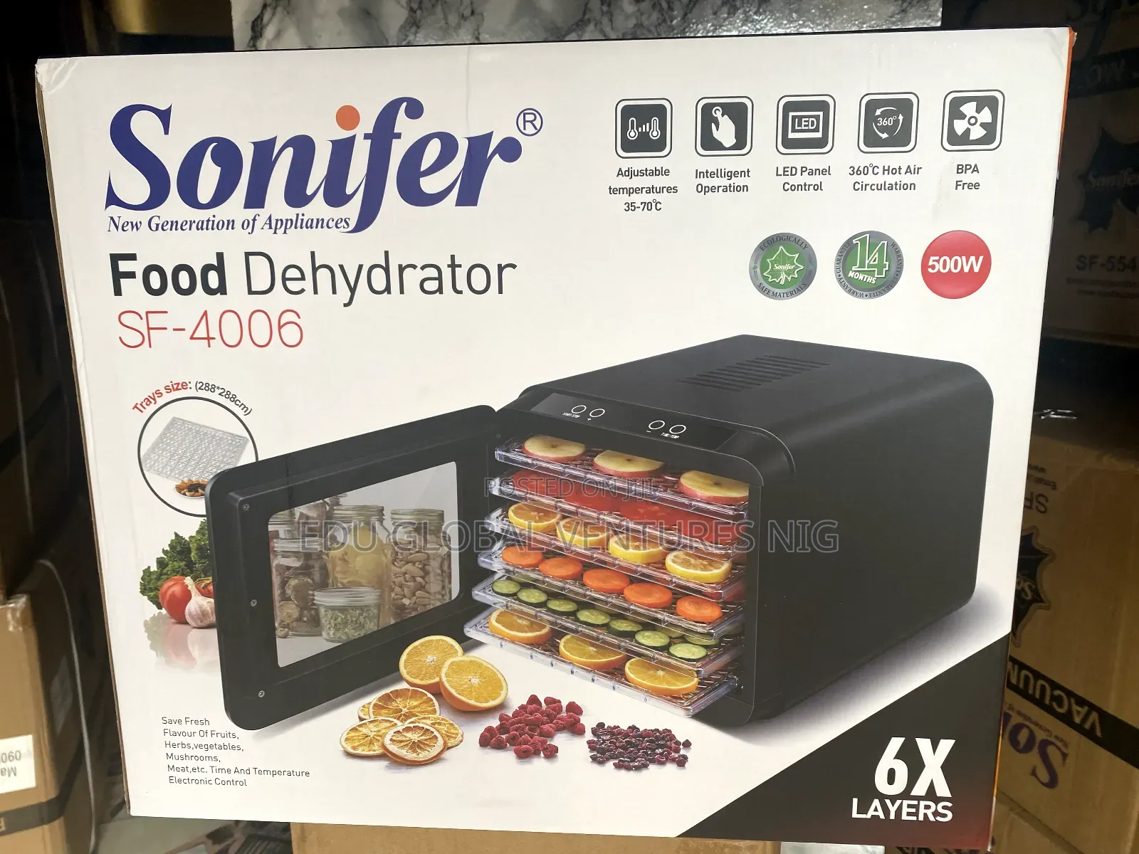 Sonifer 6 Trays Big Sized Food Dehydrator. 500watts.