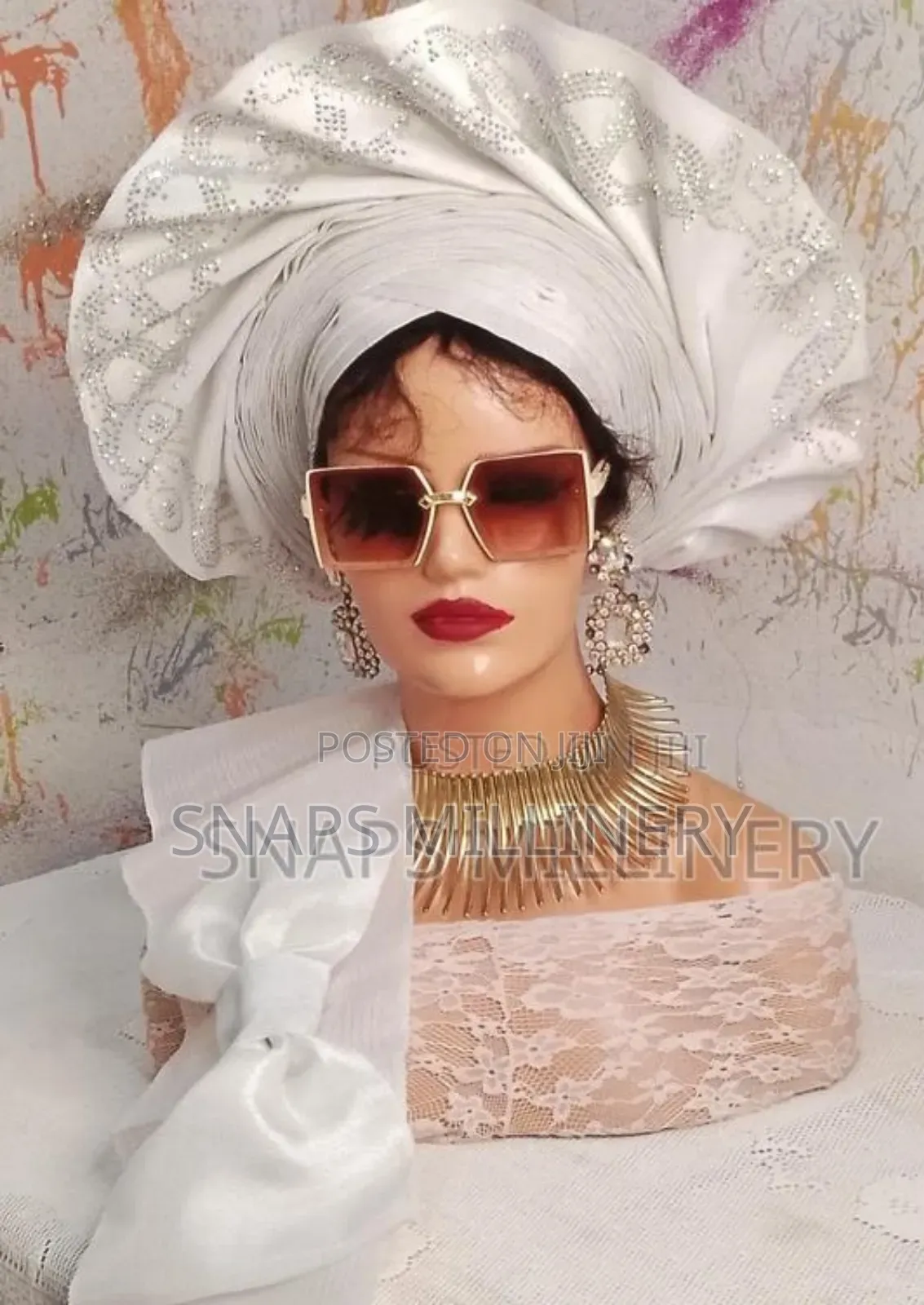 Sparkling White Auto Gele. Stoned With No 1 Crystal Stone
