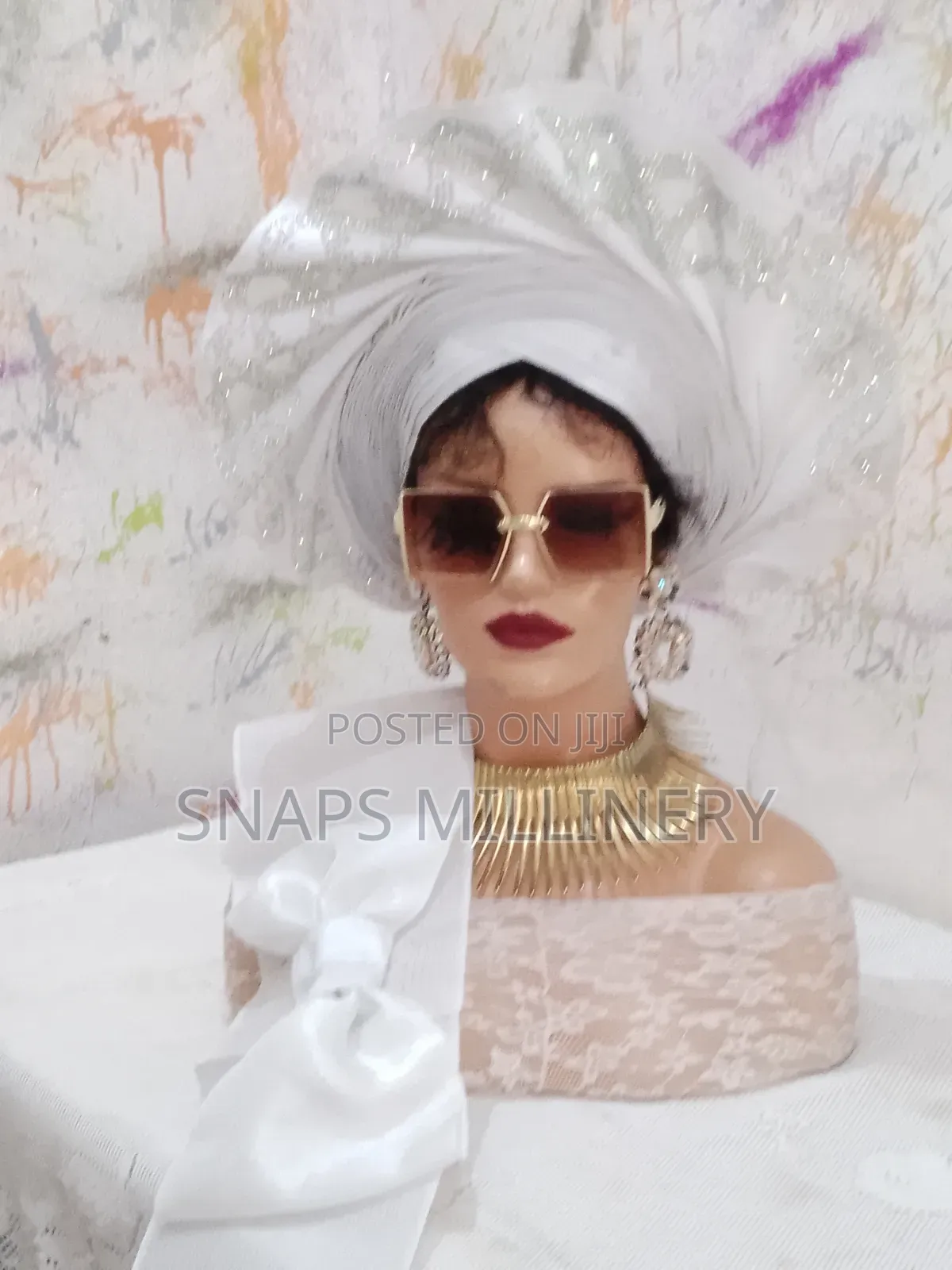 Sparkling White Auto Gele. Stoned With No 1 Crystal Stone