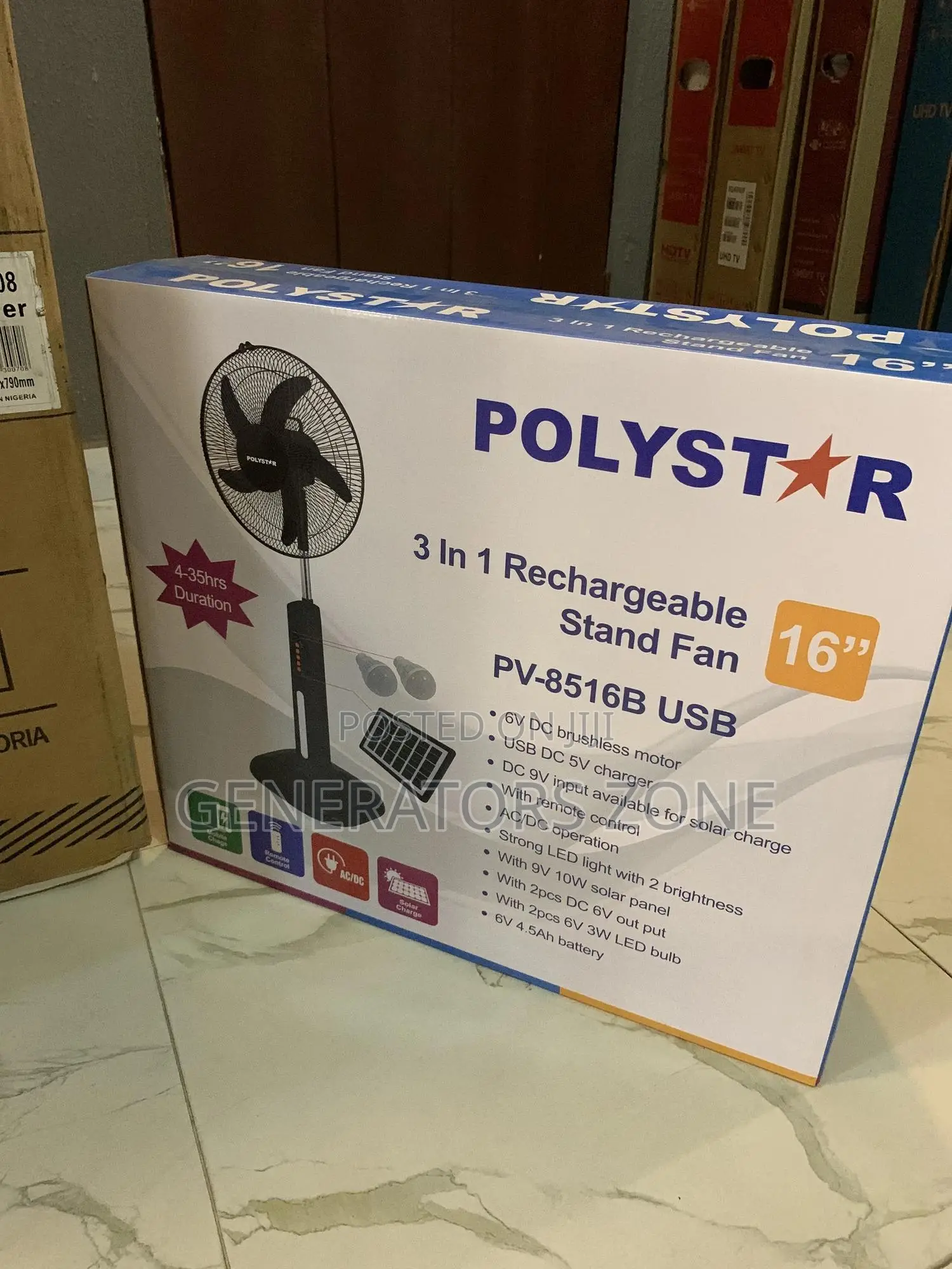 Energy Efficient Polystar 16" Standing Fan Rechargeable