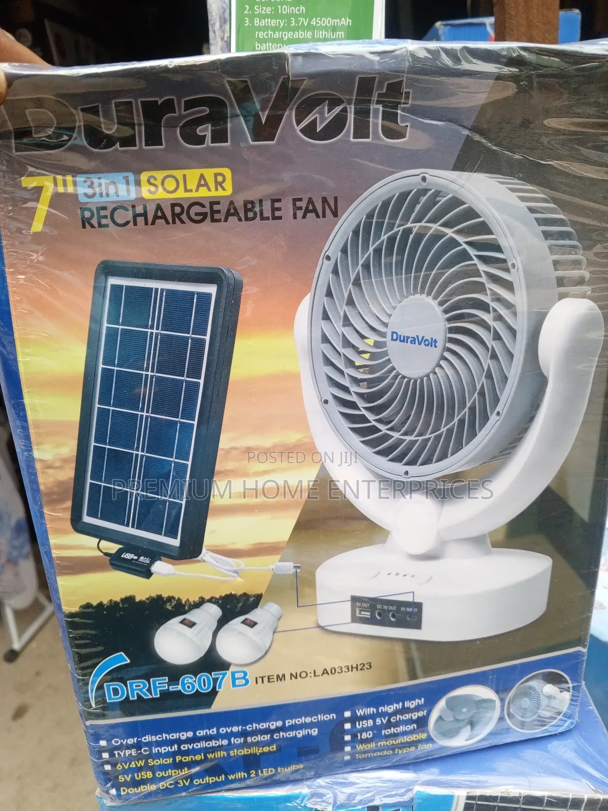 Duravolt 7 Inches Rechargeable Fan With Panel 2 Bulb