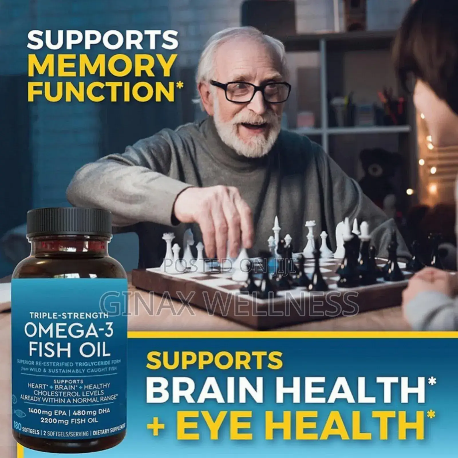 Ginax Triple-Strength Omega-3 Fish Oil Capsules (180 Softgel