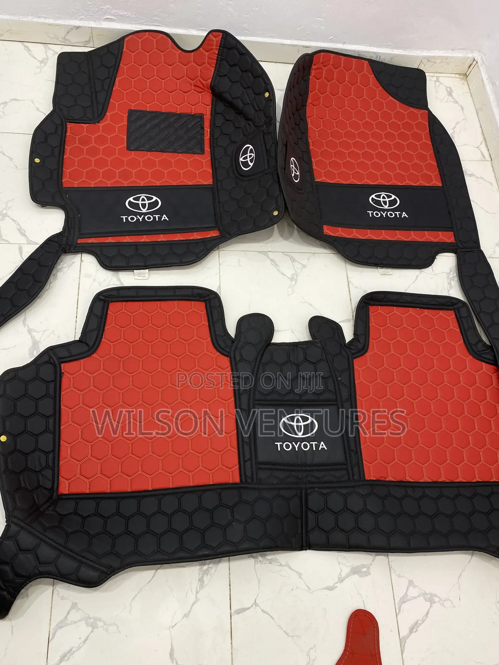 2007-2016 Toyota Camry Red and Black Leather Foot Mat