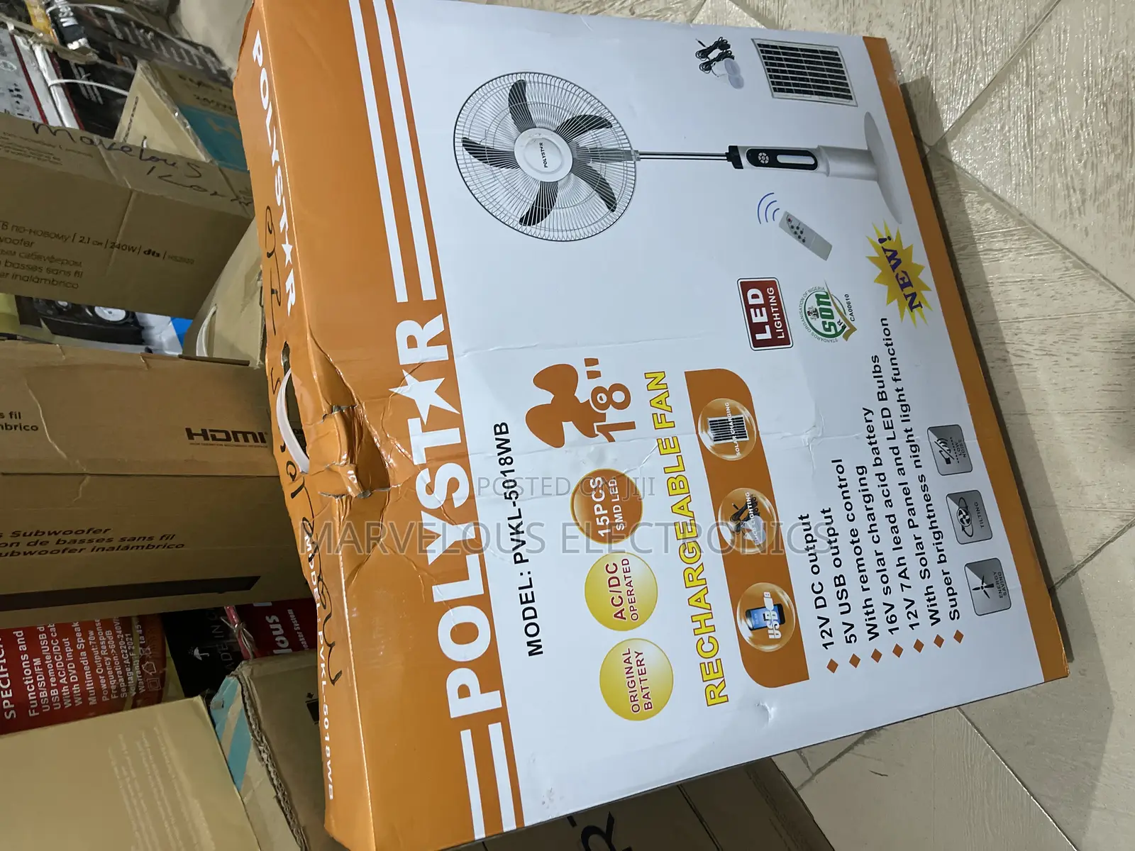Brand New Polystar 18inch Rechargeable Standing Fan Solar