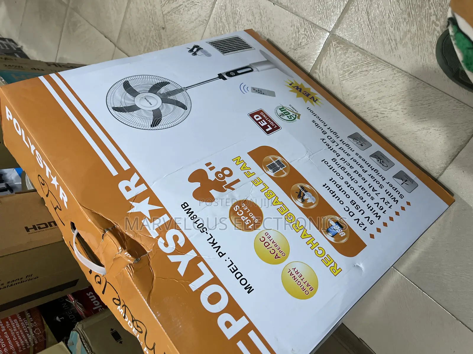 Brand New Polystar 18inch Rechargeable Standing Fan Solar