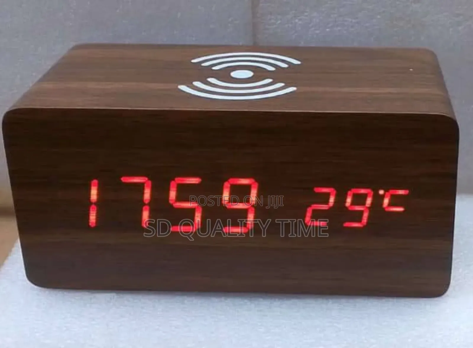 Wireless Charging Wooden Table Clock