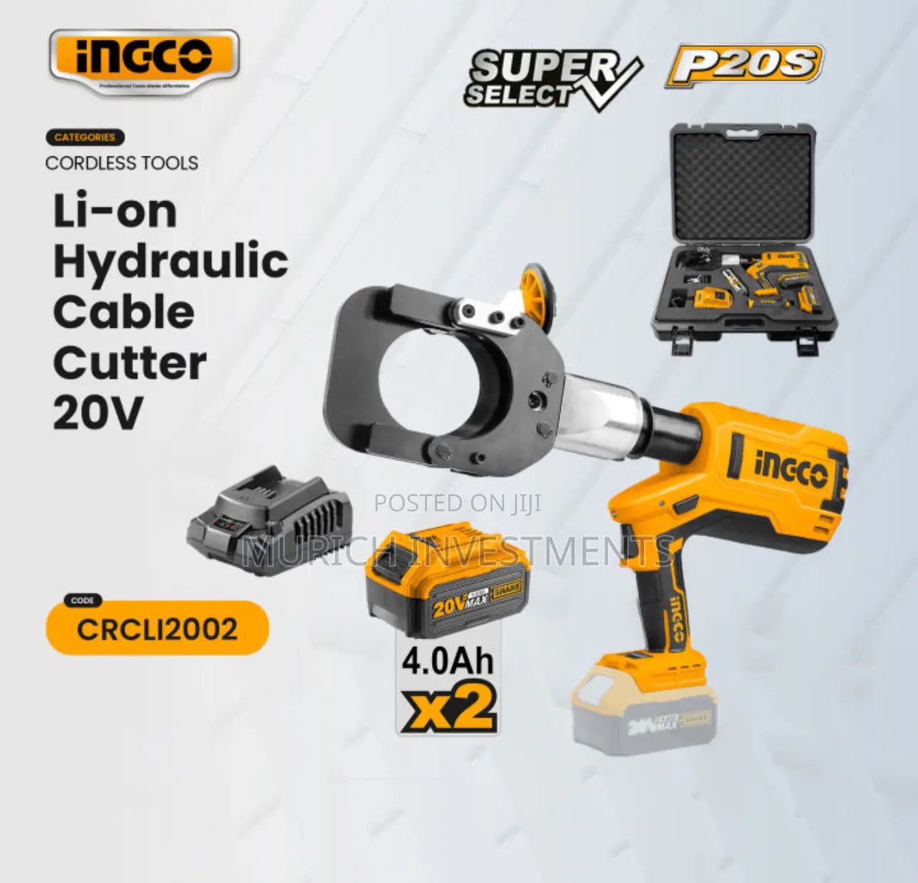 Ingco 20V Lithium Cordless Hydraulic Cable Cutter With Case