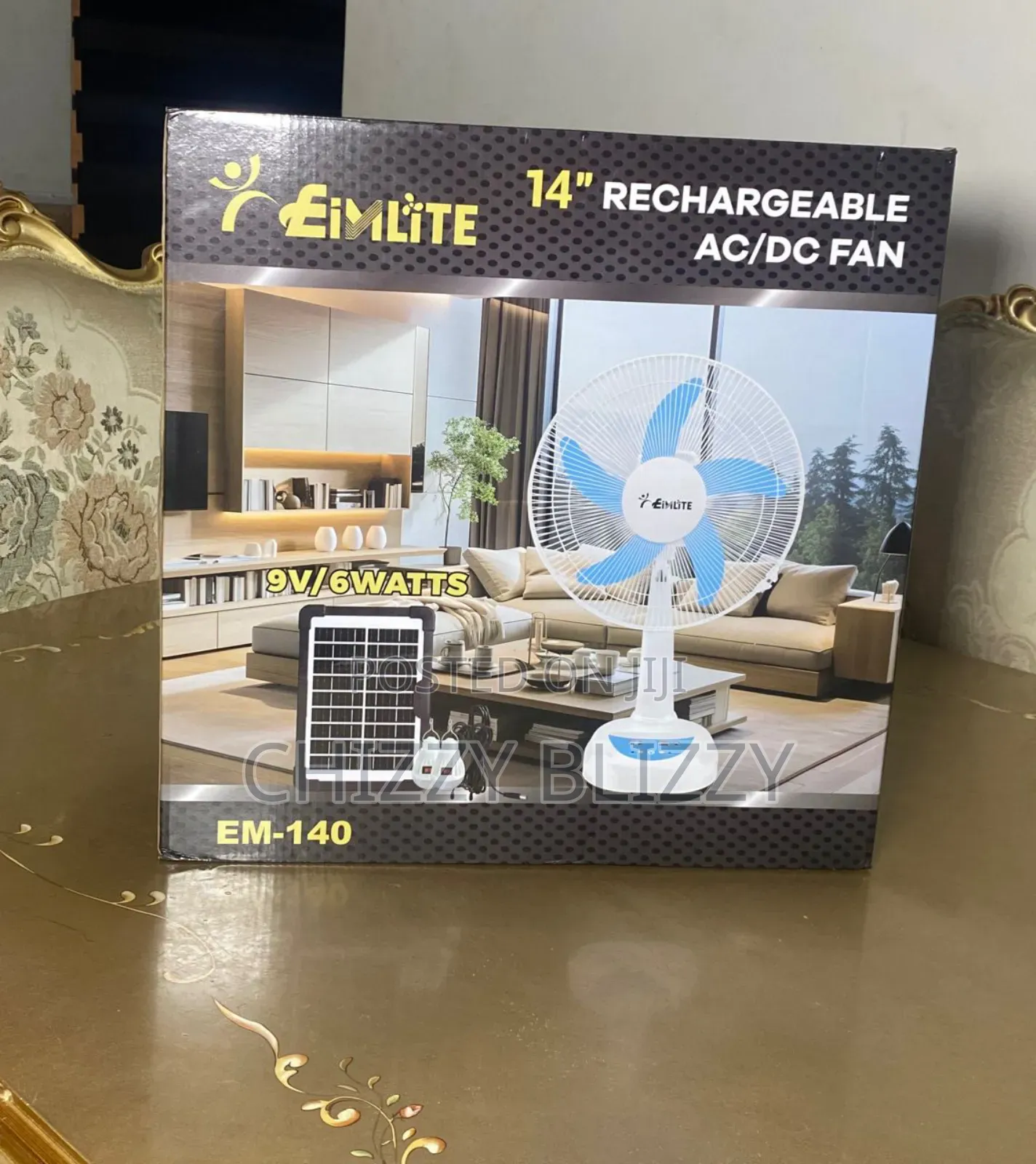 Eimlite 14inch Rechargeable Fan With Solar Panels and 2bubls