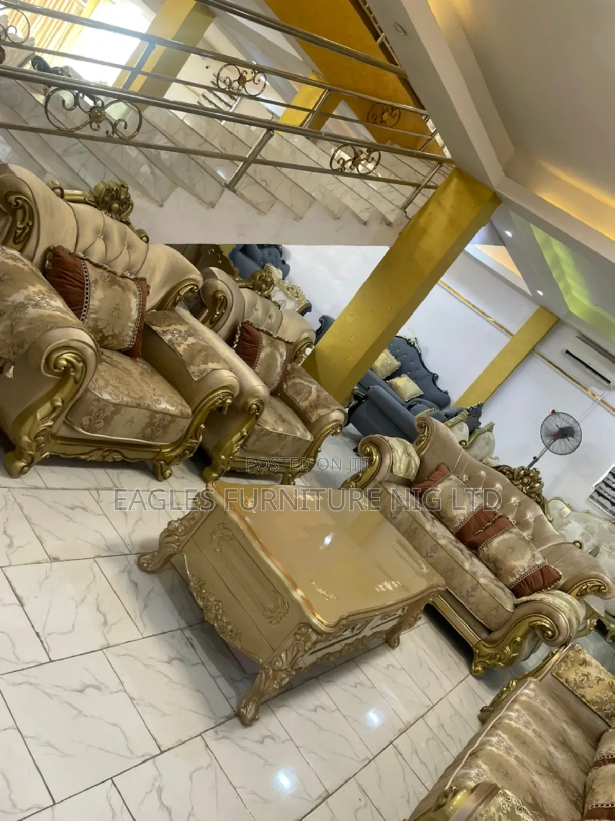 A Set of 7 Seaters Golden Chair and Table