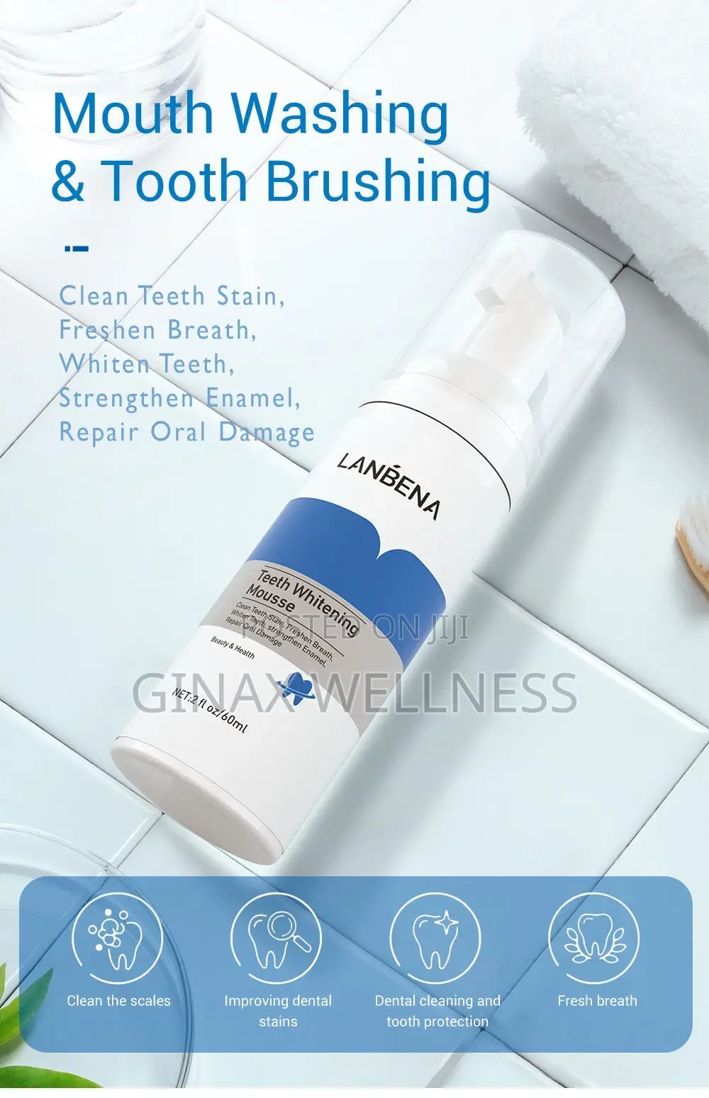 Lanbena Teeth Whitening Mousse for Tooth Stains Bad Breath