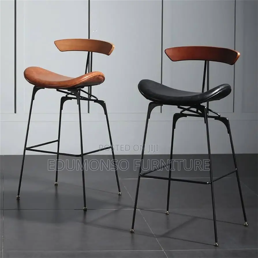 Pu Leather Bar Stool With Back Modern Industrial Counter