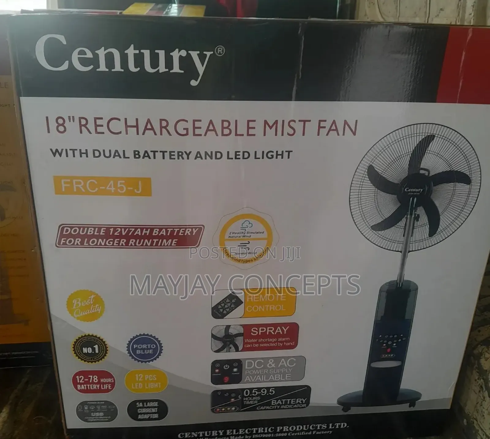 18" Century AC/DC Mist Fan With Double Battery-Upto 2 Days