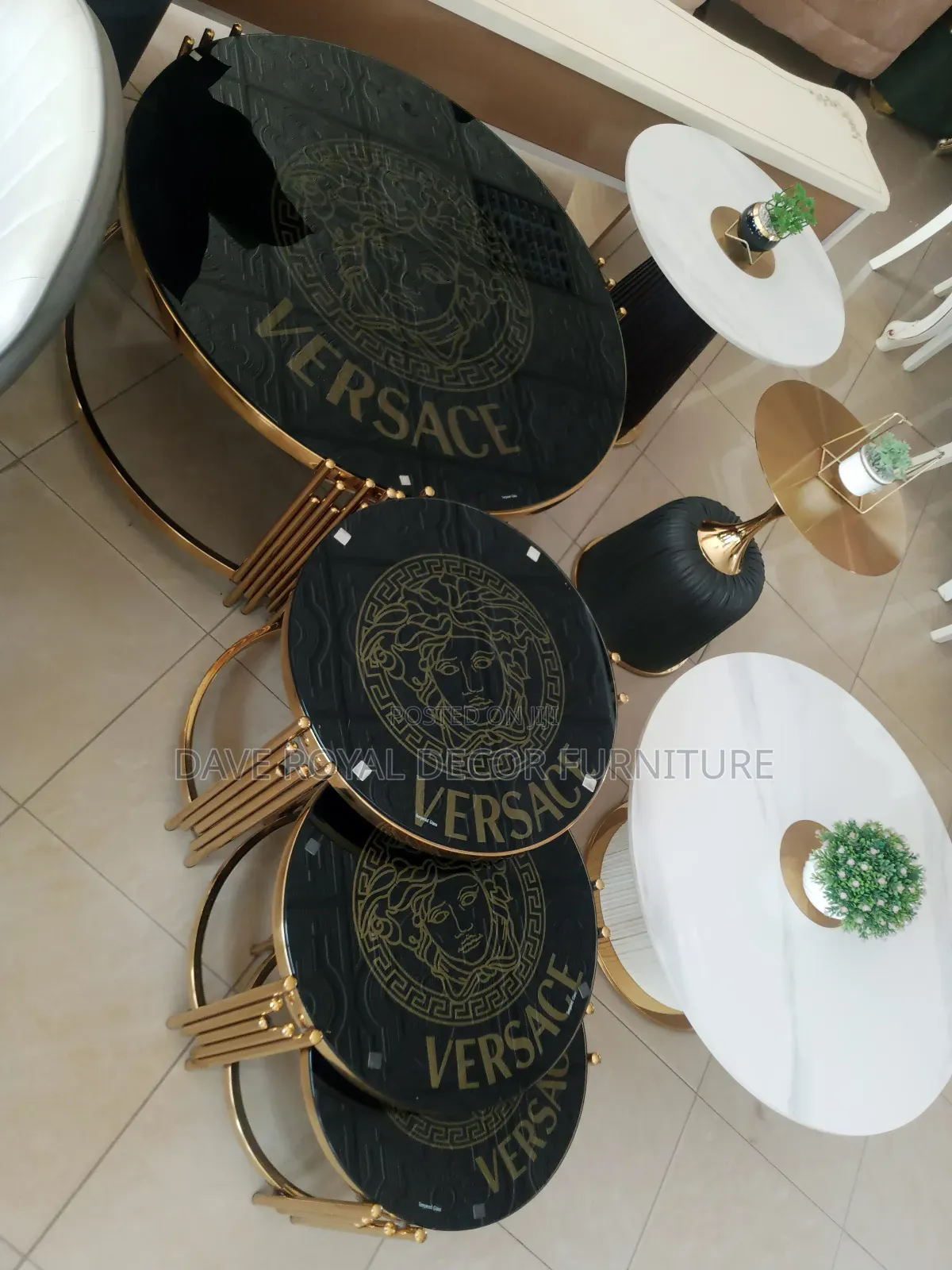Quality Versace Tampered Glass Top Table And Side Stools