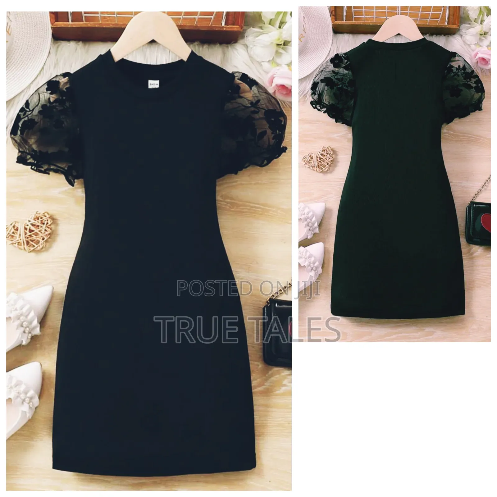 Girls' SHEIN Stretchy Snug Black Dress With Lacy Sleeves