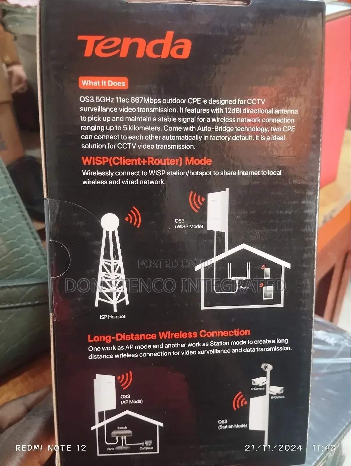 Tenda 5GHZ 867 MBPS 12dbi Outdoor CPE