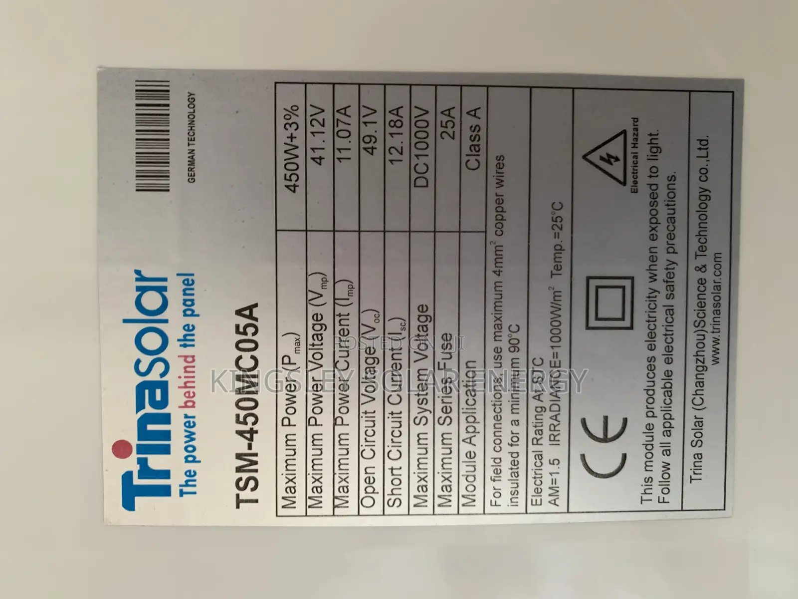 450w Trina Solar Panel Halfcut Mono 120cells