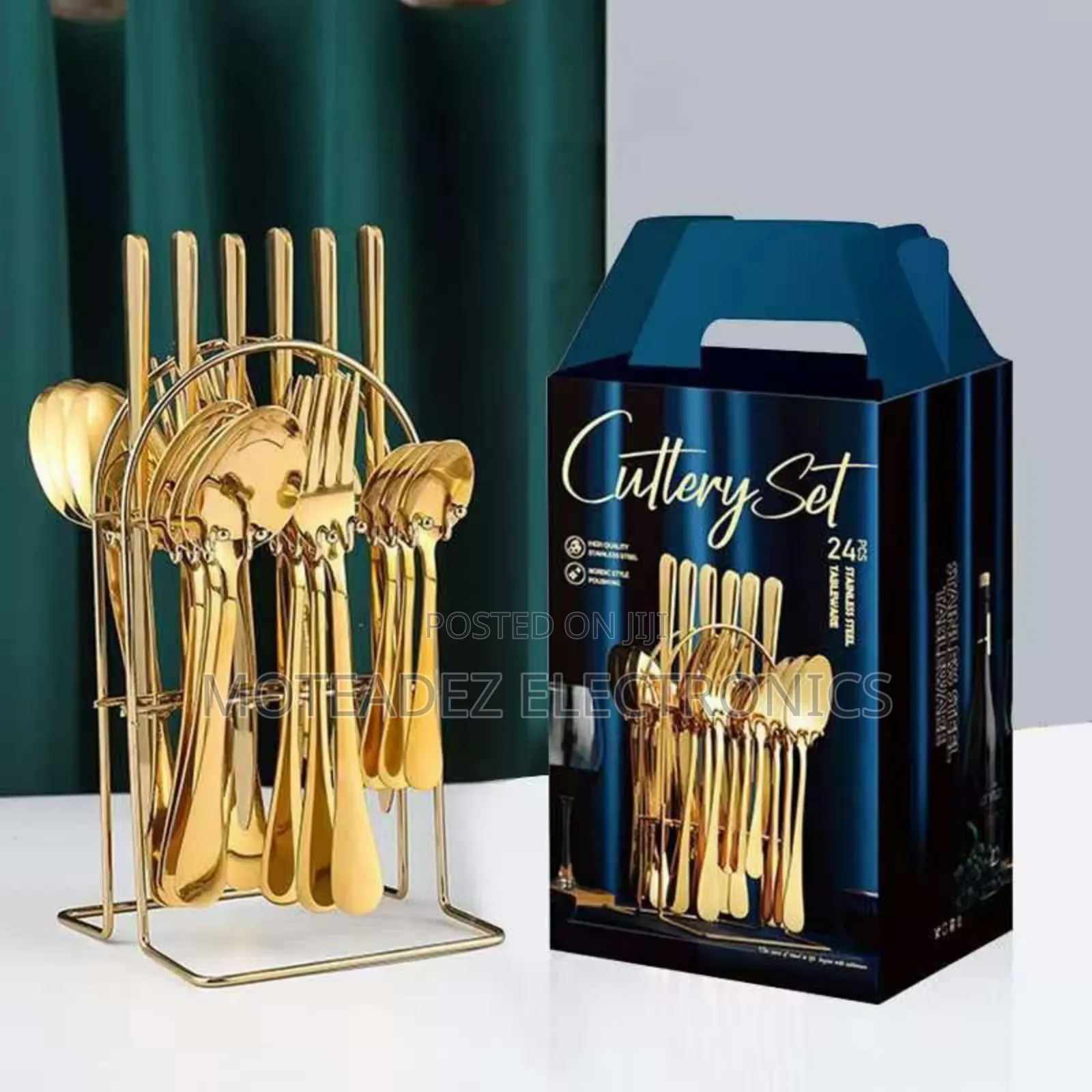 24pcs Gold Quality Plated Steel Cutlery Set With Rack