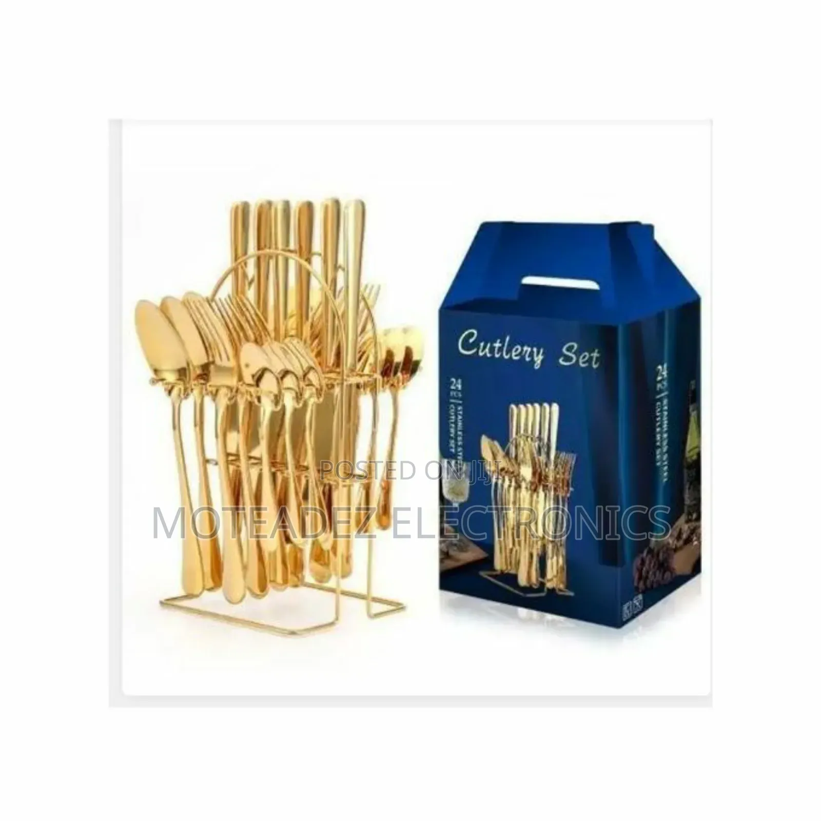 24pcs Gold Quality Plated Steel Cutlery Set With Rack