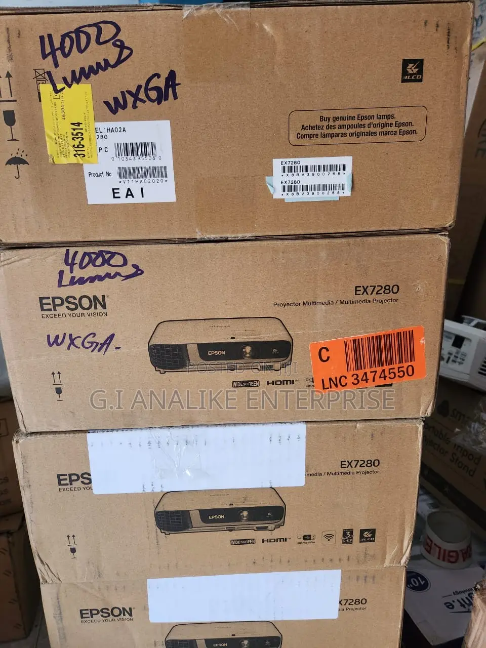 Epson Pro EX7280 4000 Lumens WXGA 3LCD Business Projector.