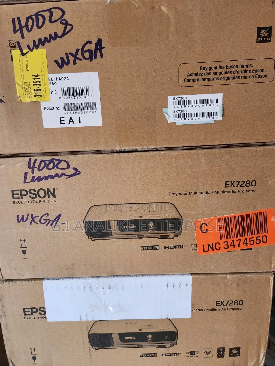 Epson Pro EX7280 4000 Lumens WXGA 3LCD Business Projector.