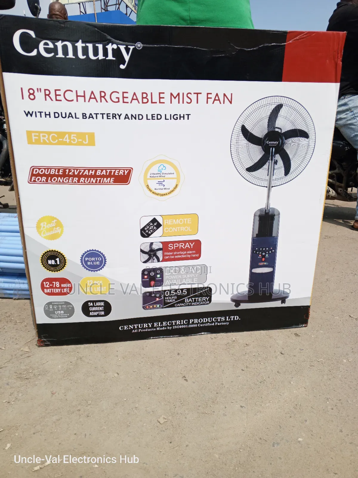 Century 18" Rechargeable Mist Fan With Dual Battery