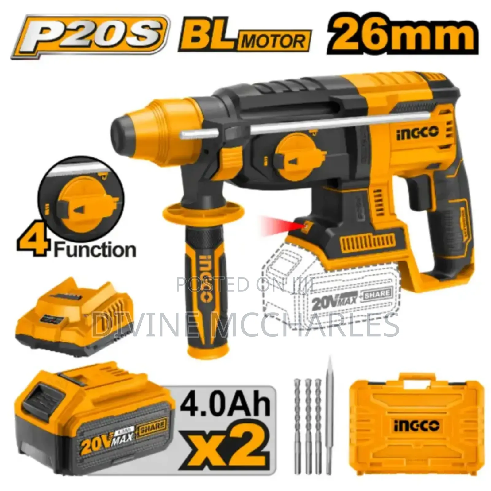 Ingco Crhli202287 – 20v Lithium-Ion Rotary Hammer