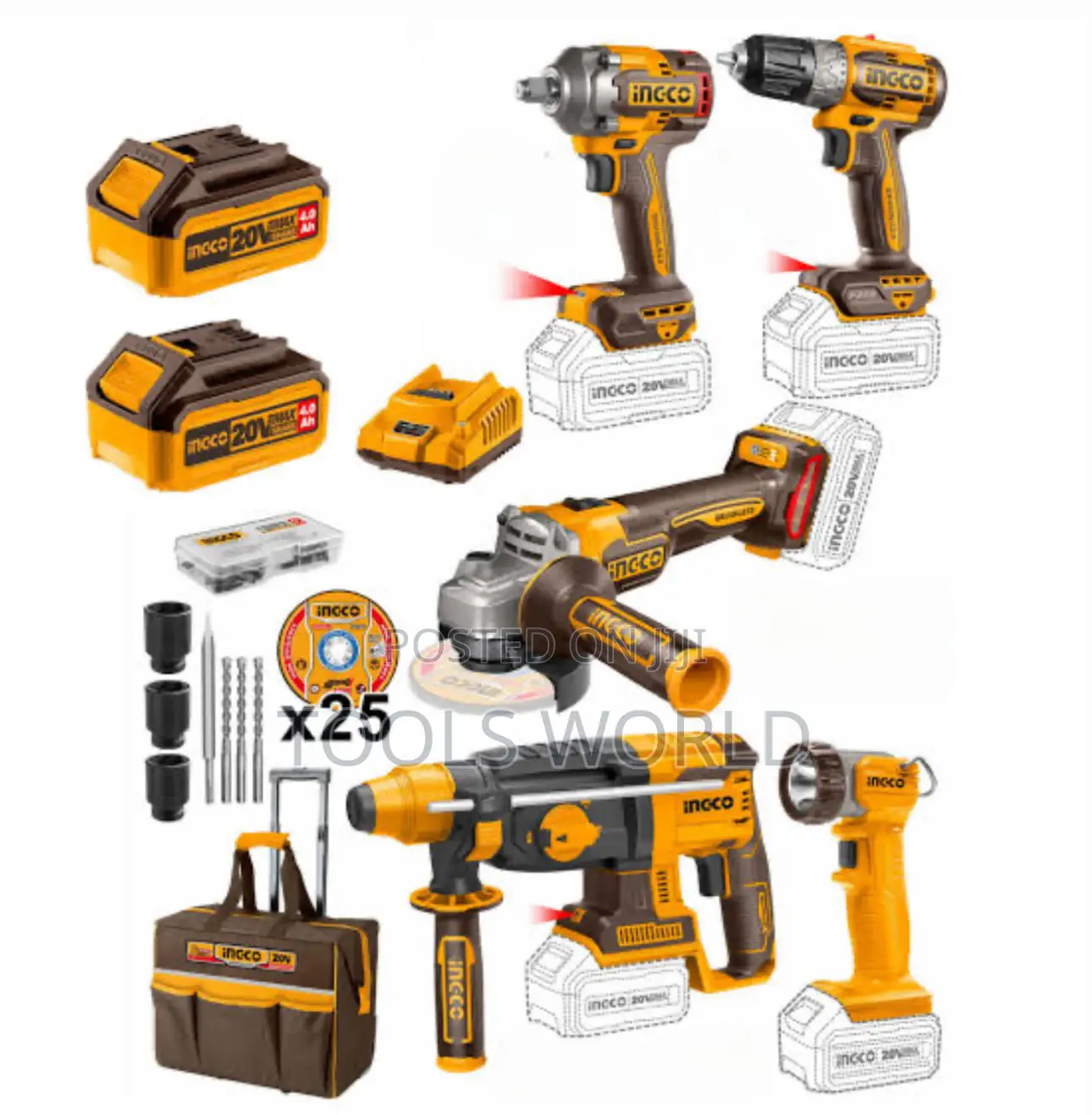 Ingco 5 Pieces Cordless Industrial Combo Kit 20V
