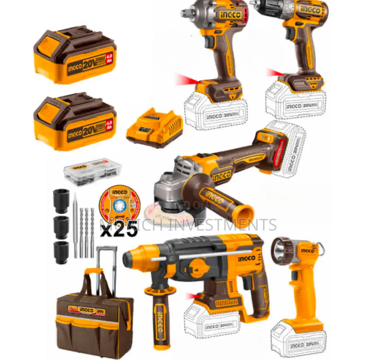 Ingco – Lithium- Ion Industrial Power Tool Combo – 5 Piece