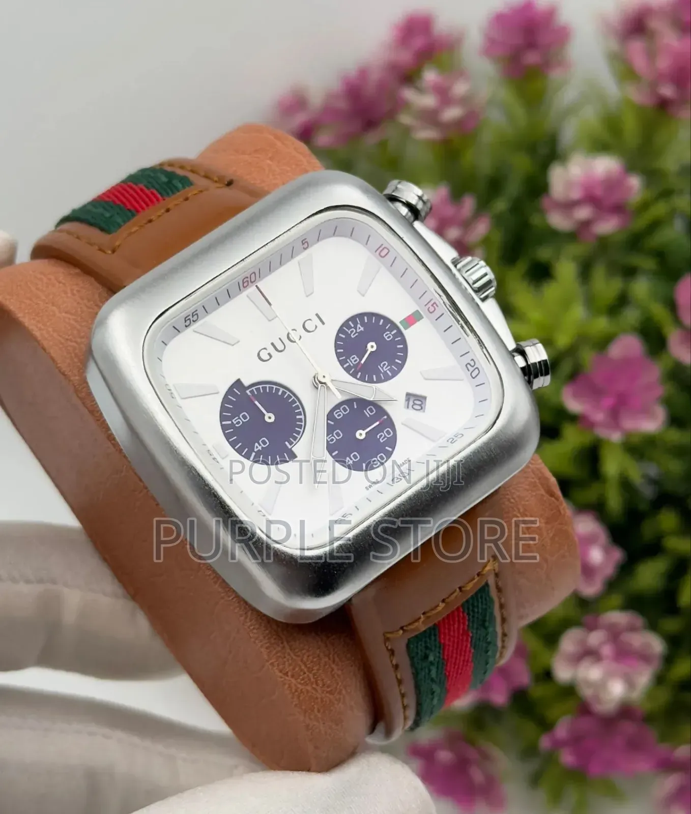 Gucci Chronograph Wristwatch Brown Leather