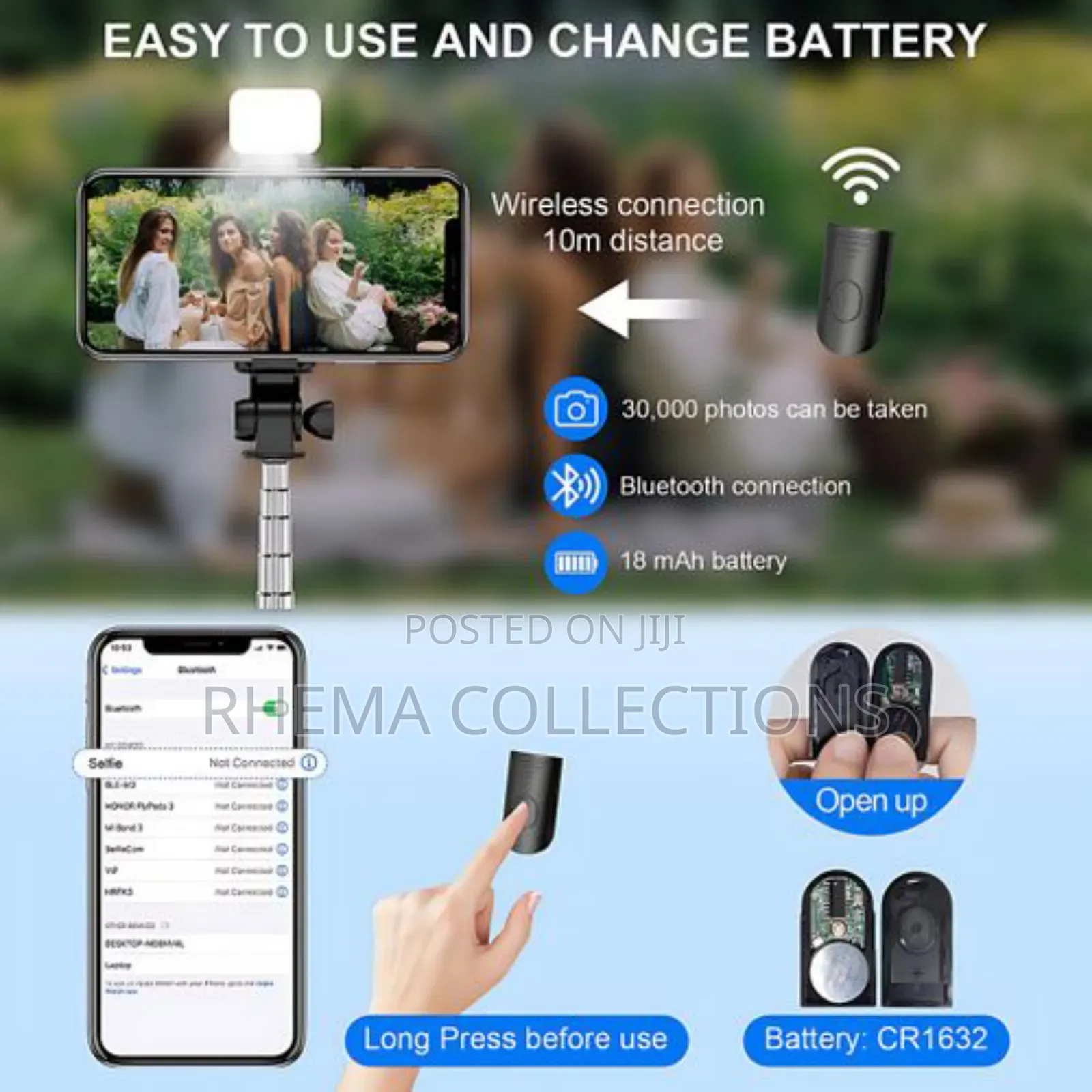 Bluetooth Selfie Stick Tripod + Fill Light +Shutter Remote