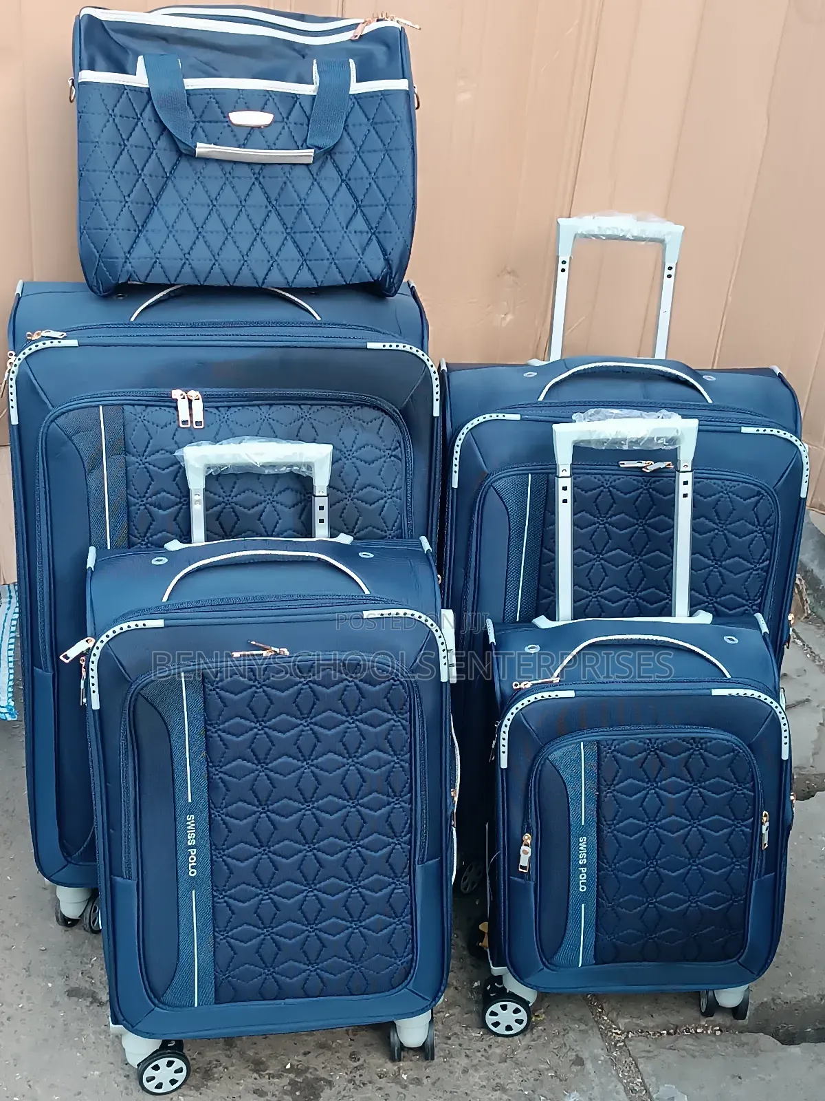 Set of 5 Blue Swiss Polo Travelling Luggage Boxes